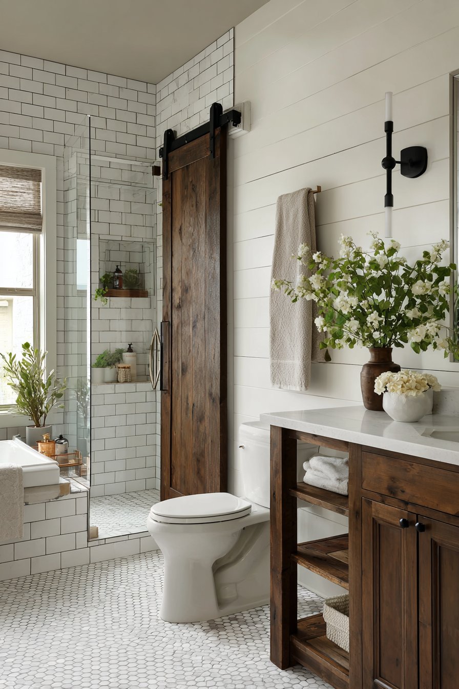 Barn Door Privacy with Hexagonal Tile Detail