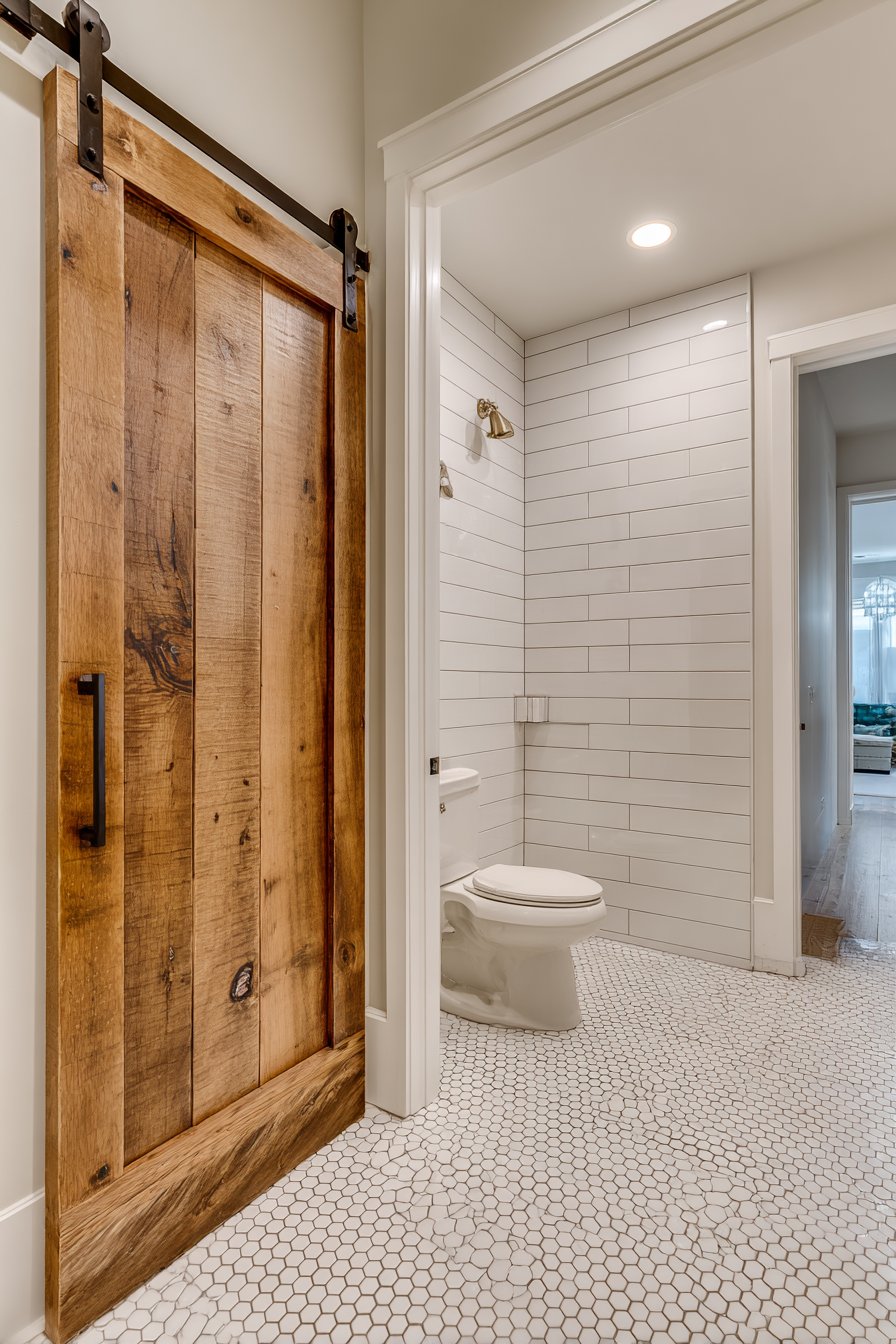 Barn Door Privacy with Hexagonal Tile Detail