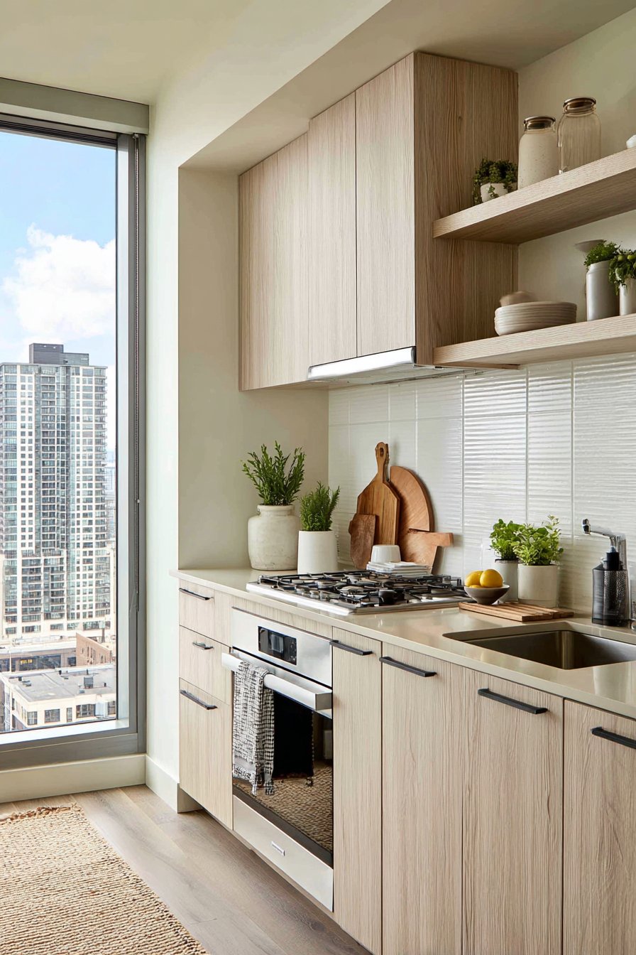 Compact Oak Kitchen with Floor-to-Ceiling Storage