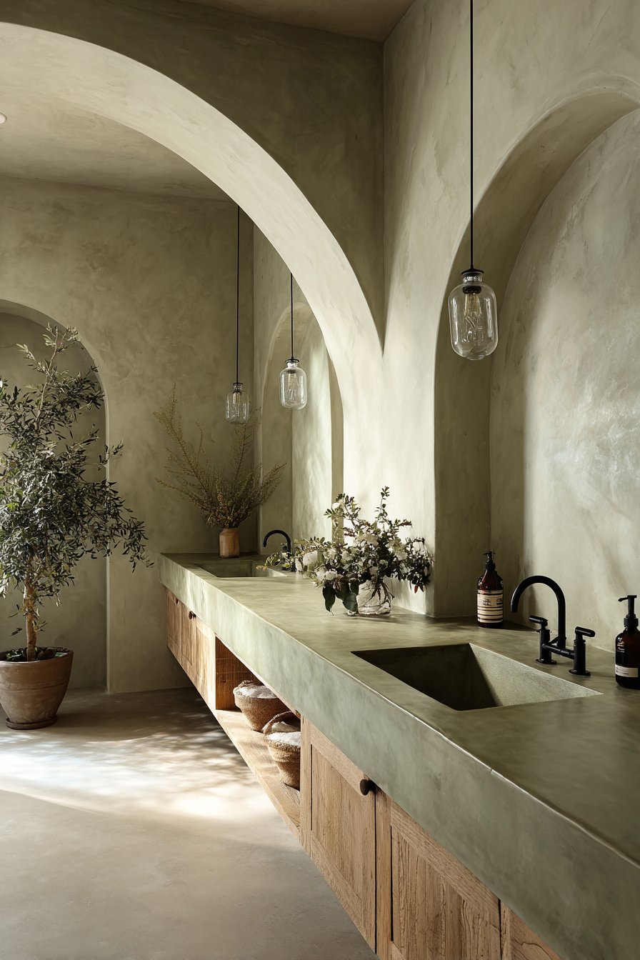 Modern Accent Wall with Handmade Olive Green Zellige Tiles