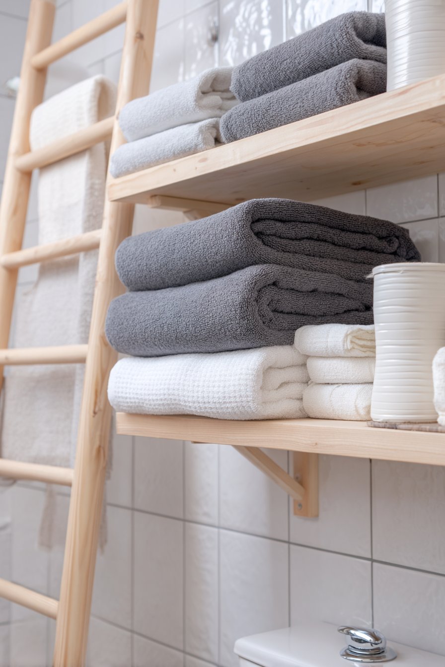 Functional Scandinavian Bathroom with Open Shelving Storage