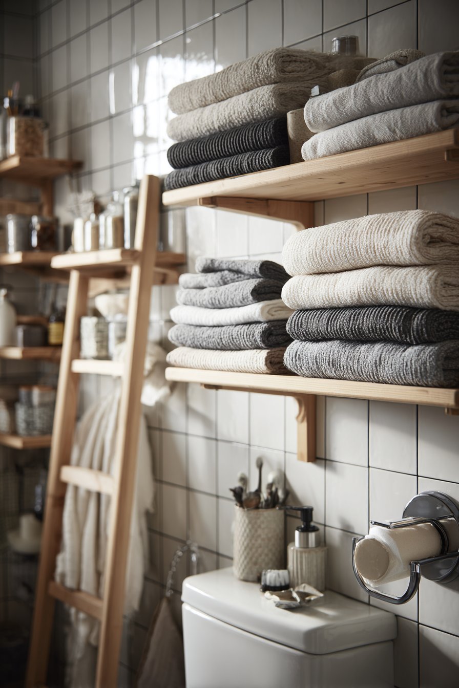 Functional Scandinavian Bathroom with Open Shelving Storage