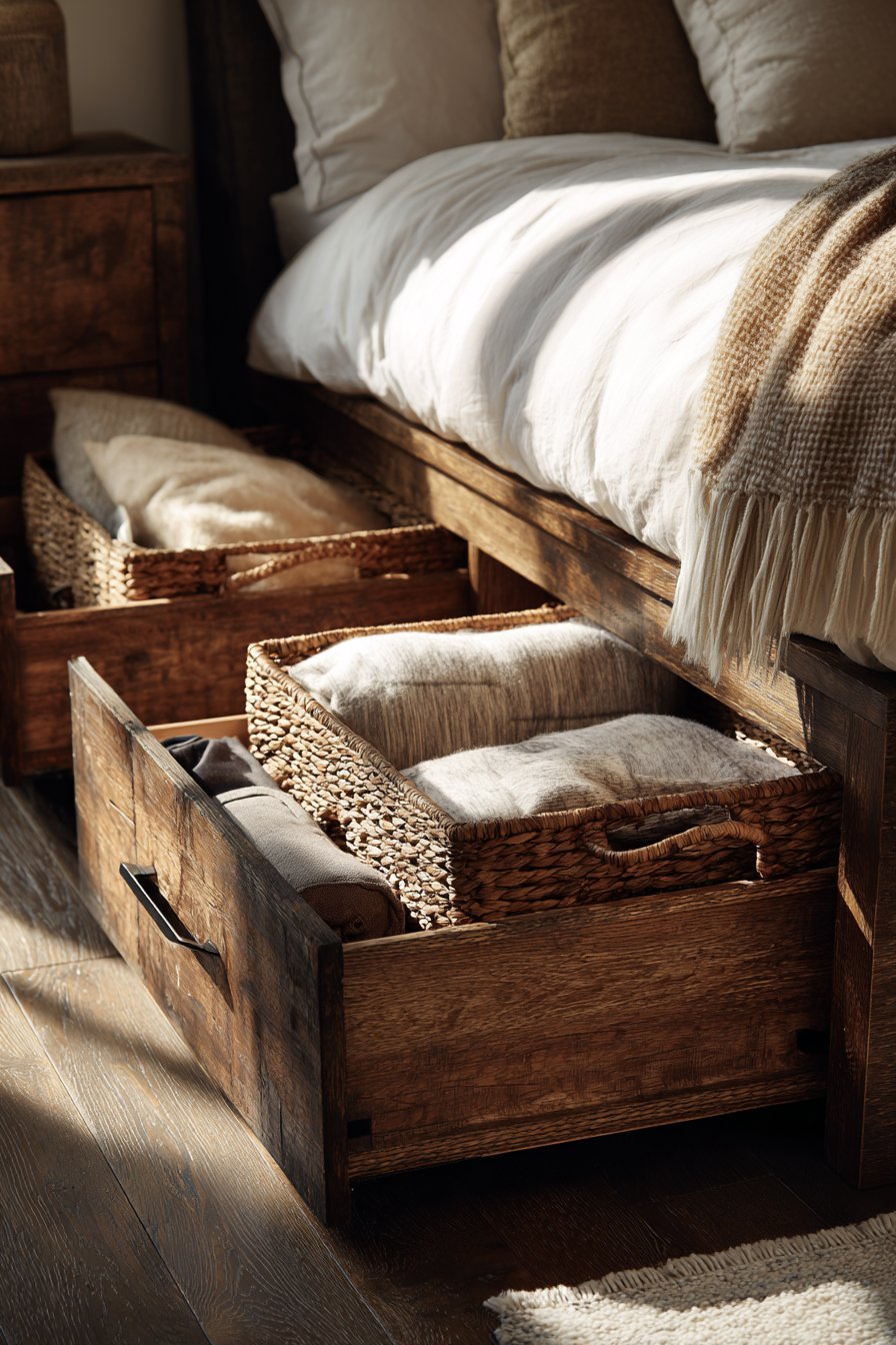 Under-Bed Storage with Natural Woven Baskets