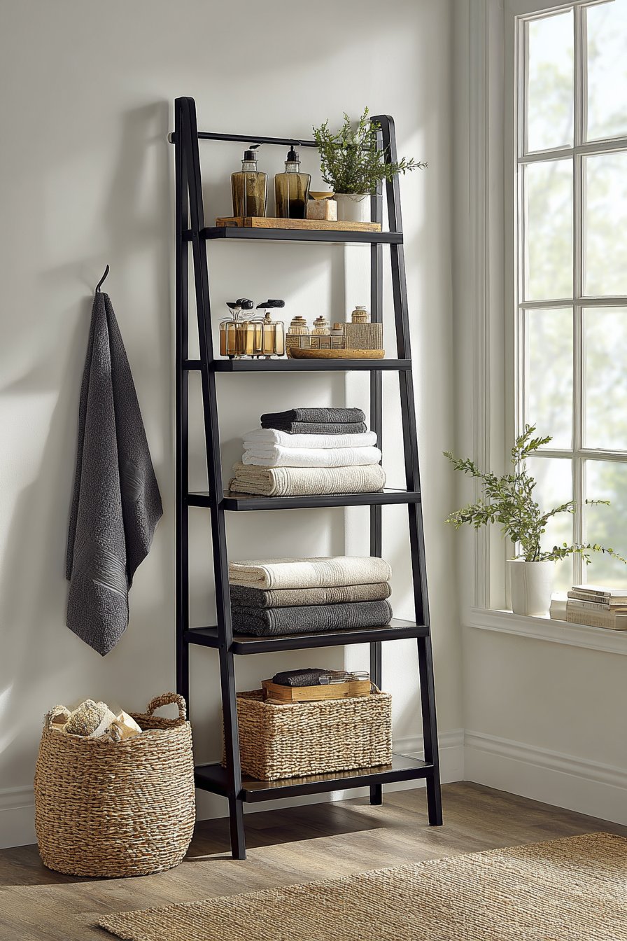 Corner Ladder Shelf for Industrial-Chic Vertical Storage