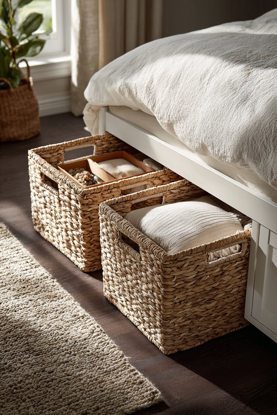 Under-Bed Storage with Natural Woven Baskets