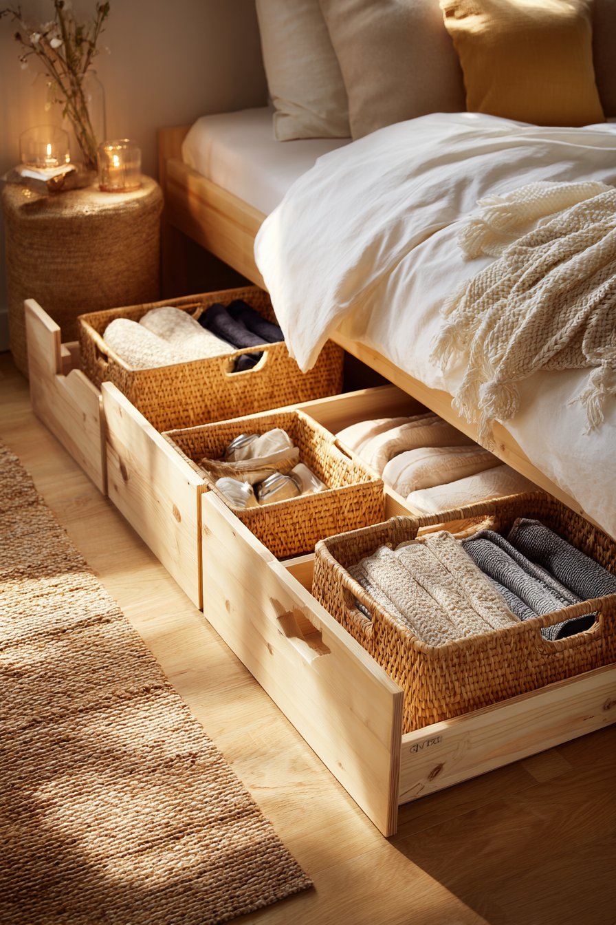 Under-Bed Storage with Natural Woven Baskets