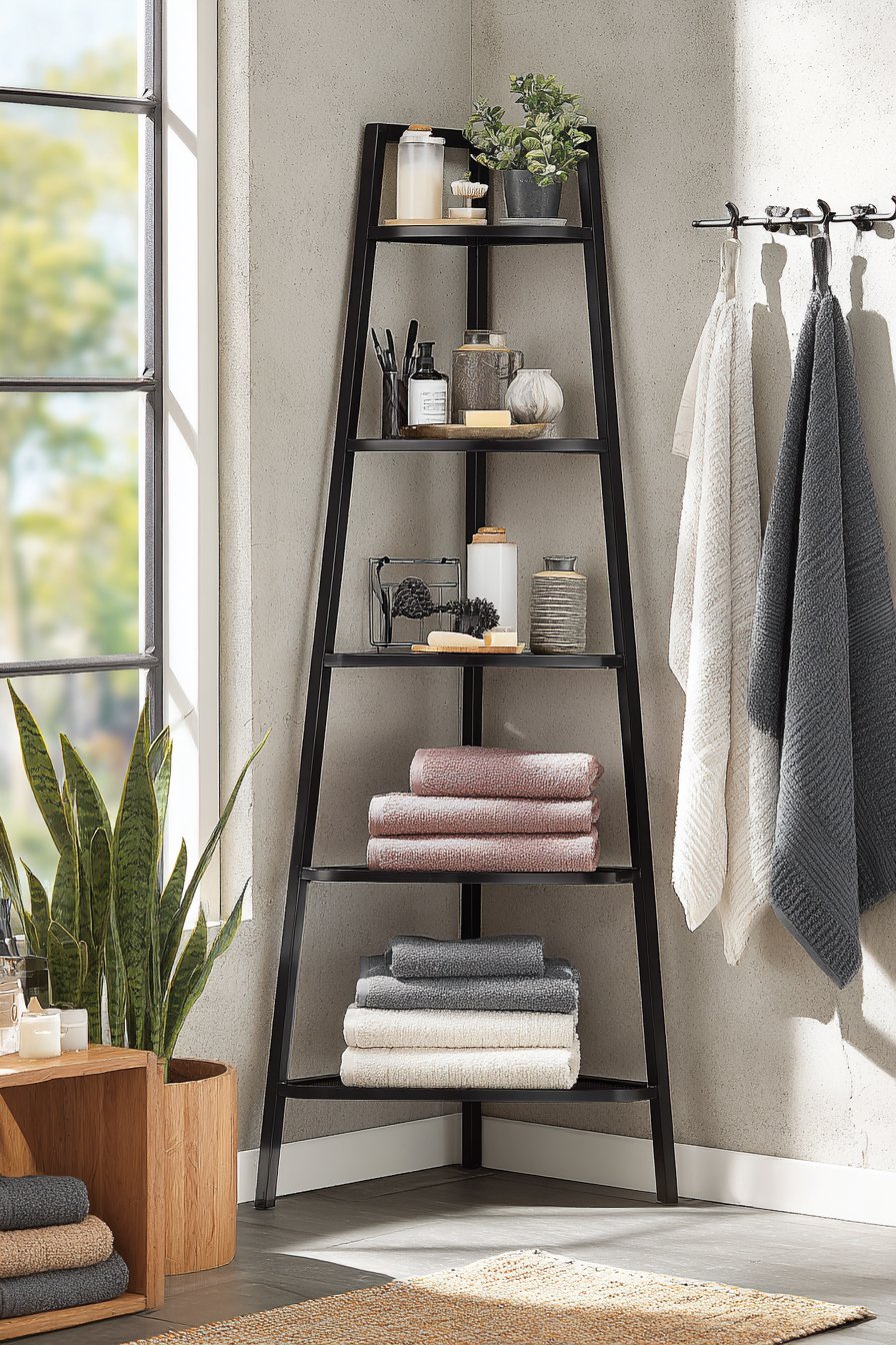Corner Ladder Shelf for Industrial-Chic Vertical Storage