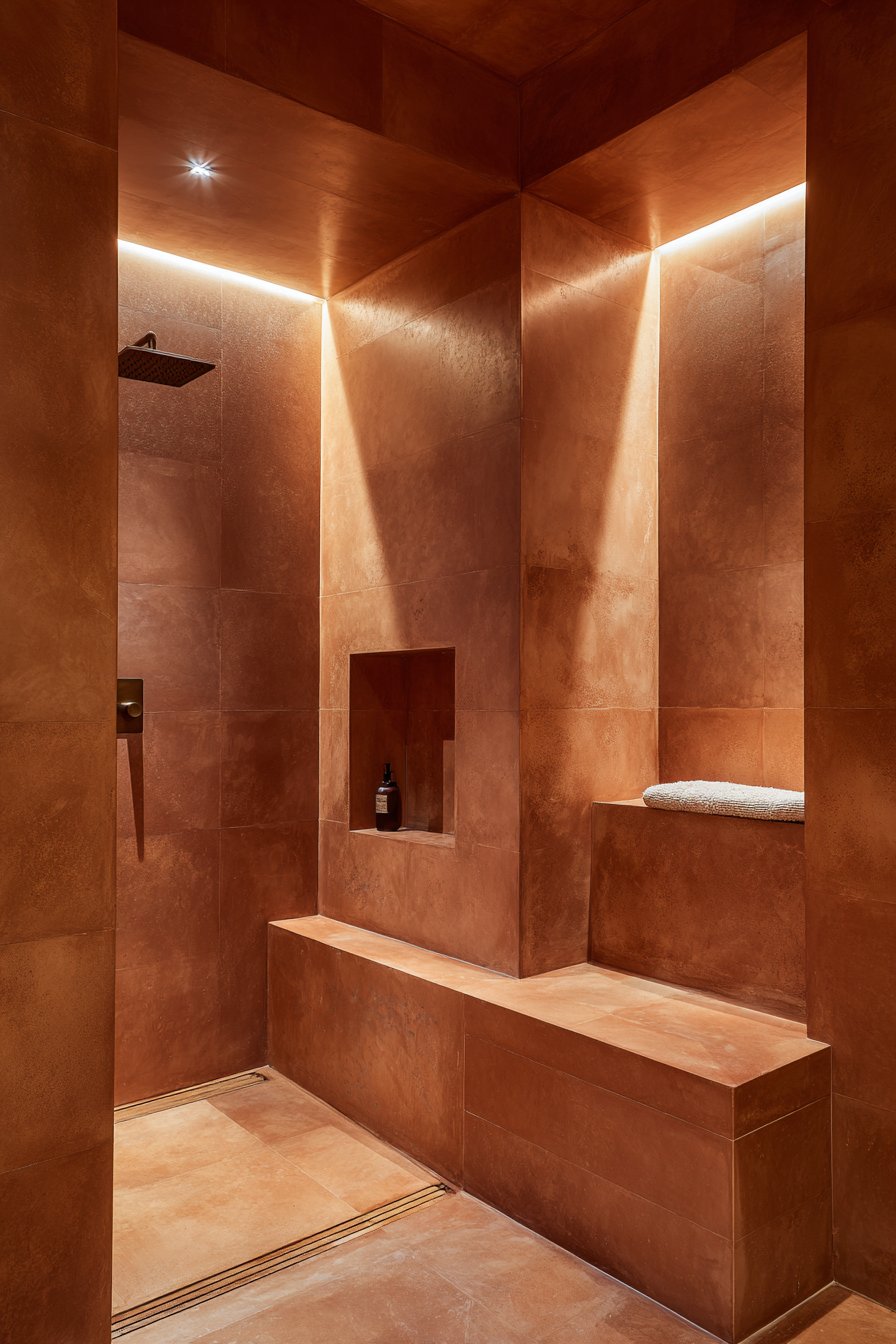 Contemporary Walk-In Shower with Concrete-Effect Tiles
