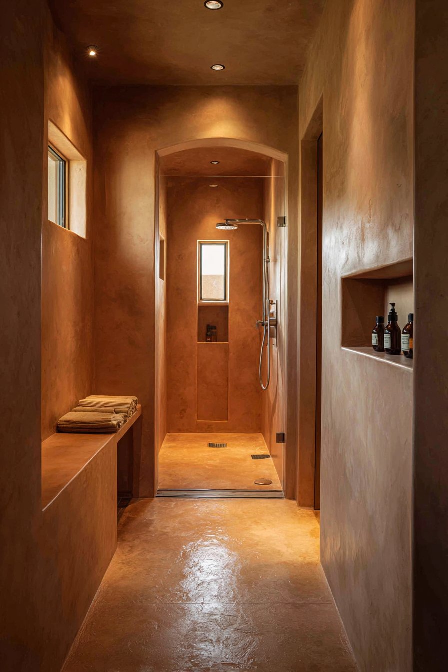 Contemporary Walk-In Shower with Concrete-Effect Tiles