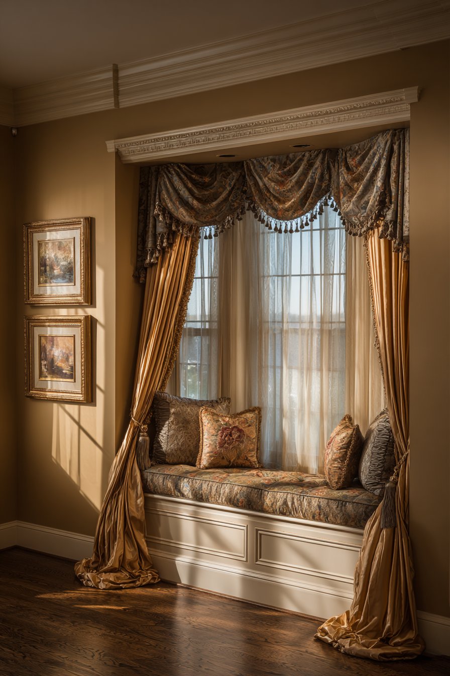  Golden Window Treatment Showcase with Luxurious Fabric Layers