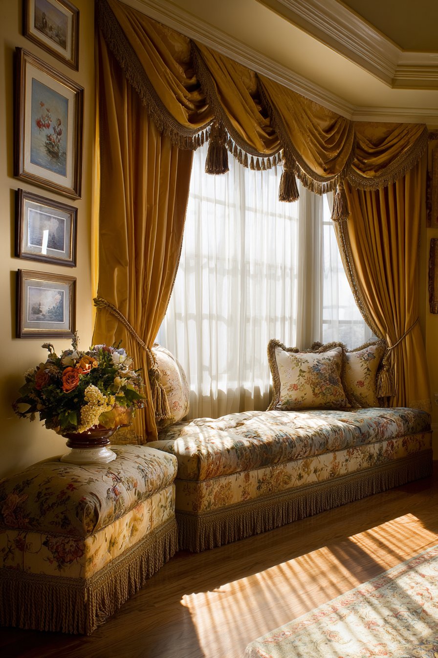  Golden Window Treatment Showcase with Luxurious Fabric Layers