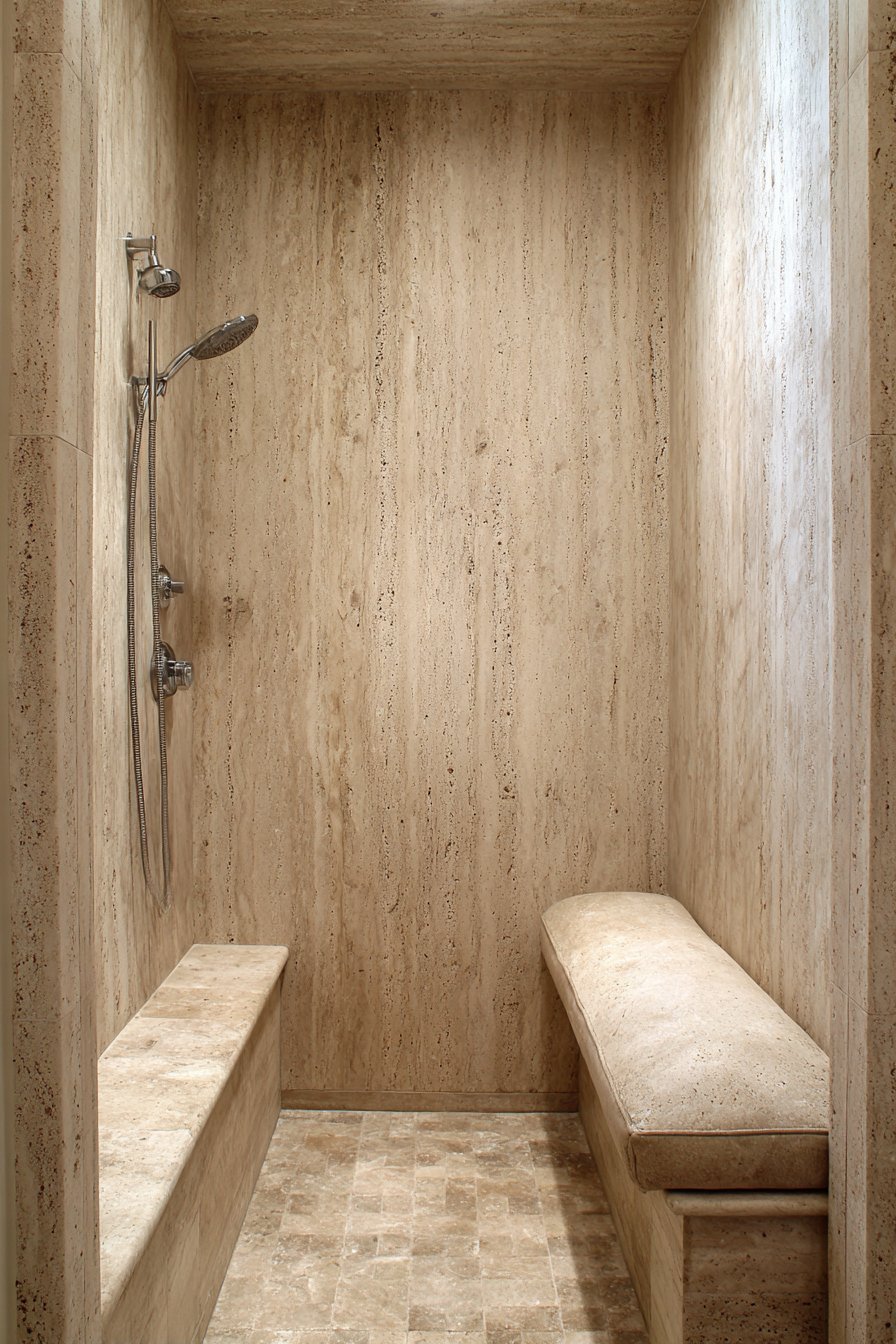 Transitional Travertine Shower Retreat