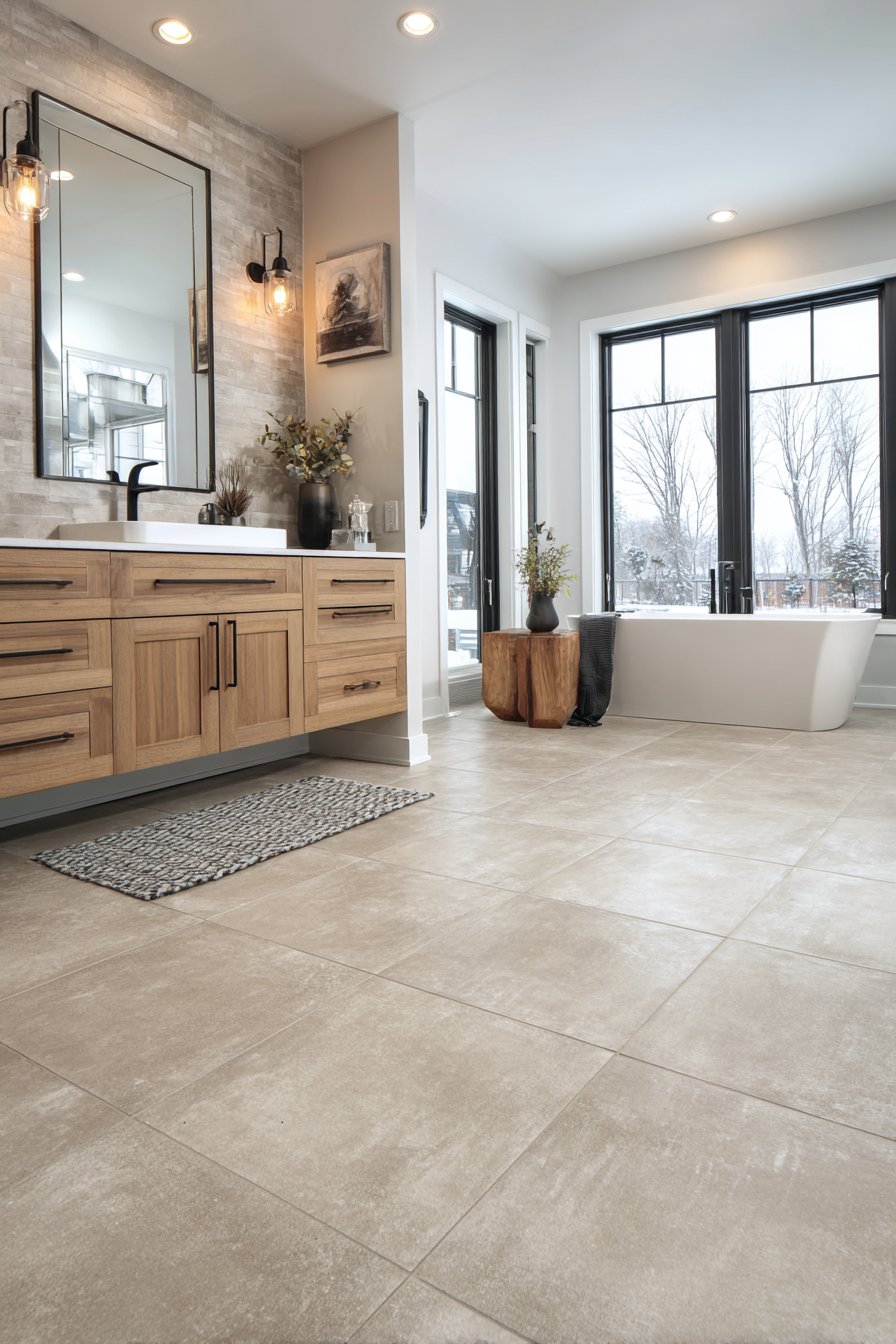Large-Format Porcelain Tiles with Concrete-Look Finish
