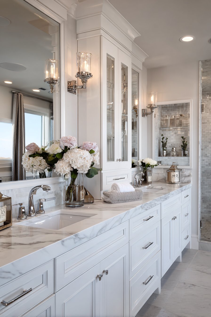 Luxurious Double Vanity with Carrara Marble
