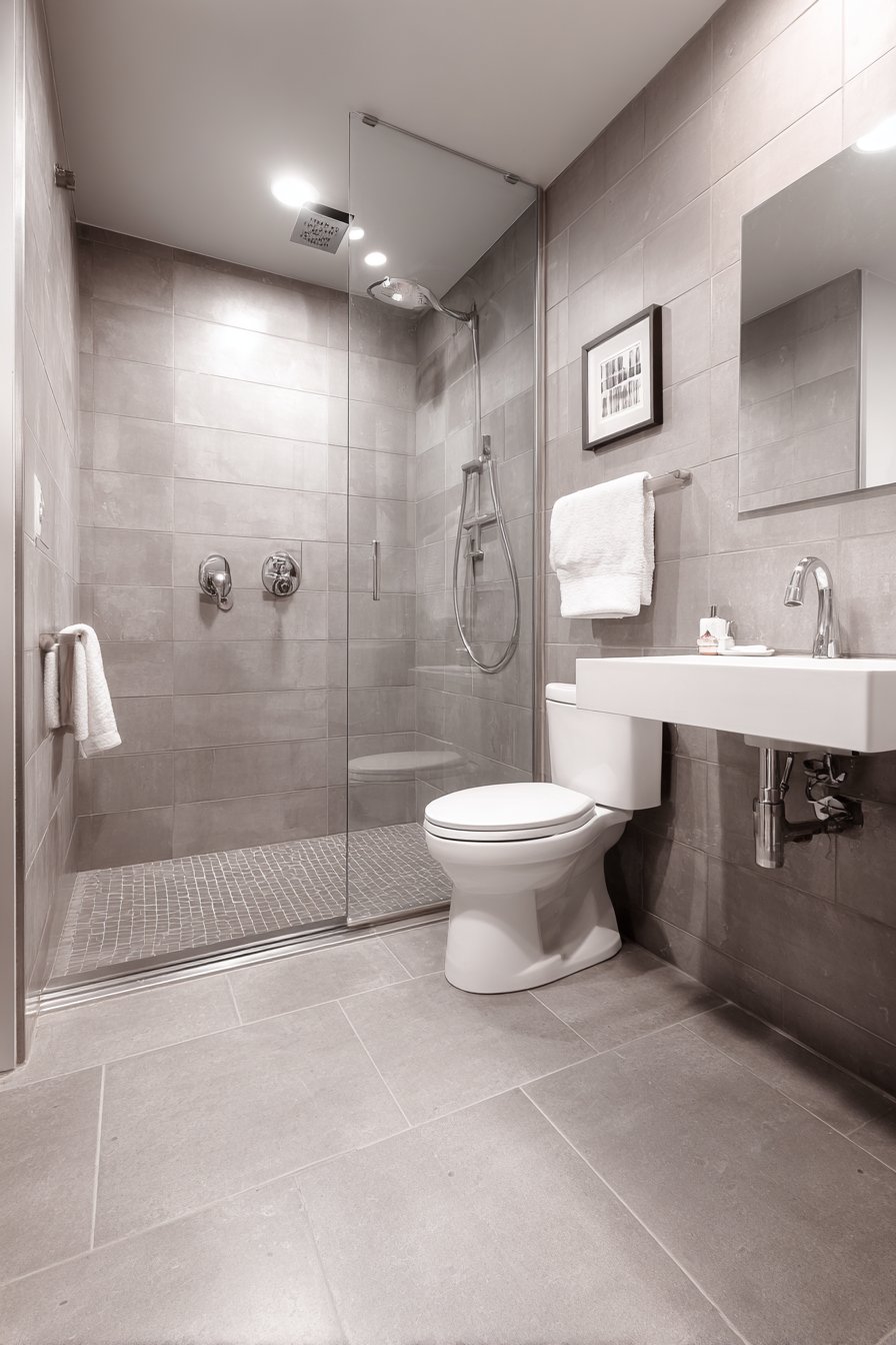 Compact Wet Room with Curbless Shower Design