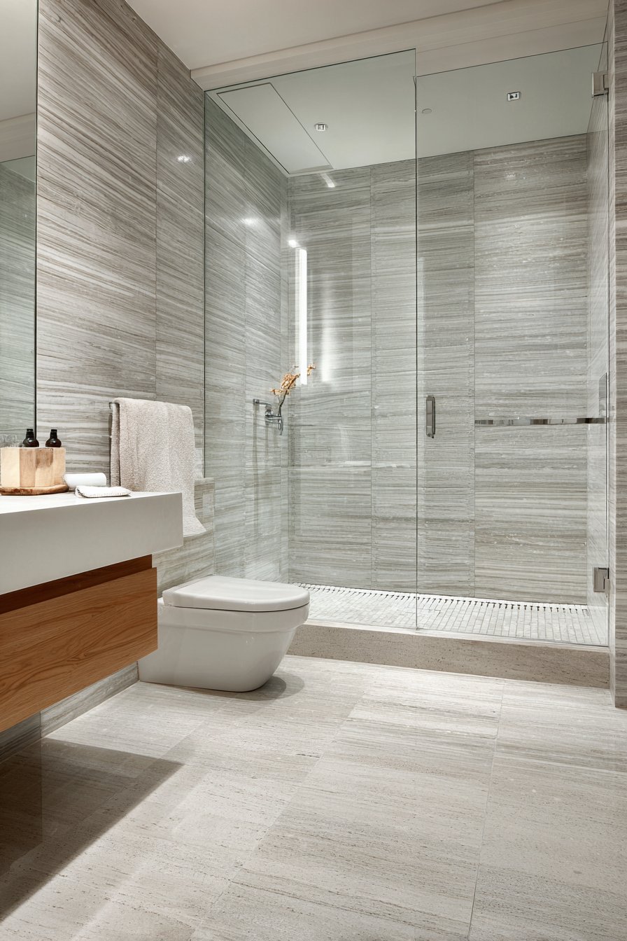 Compact Wet Room with Curbless Shower Design