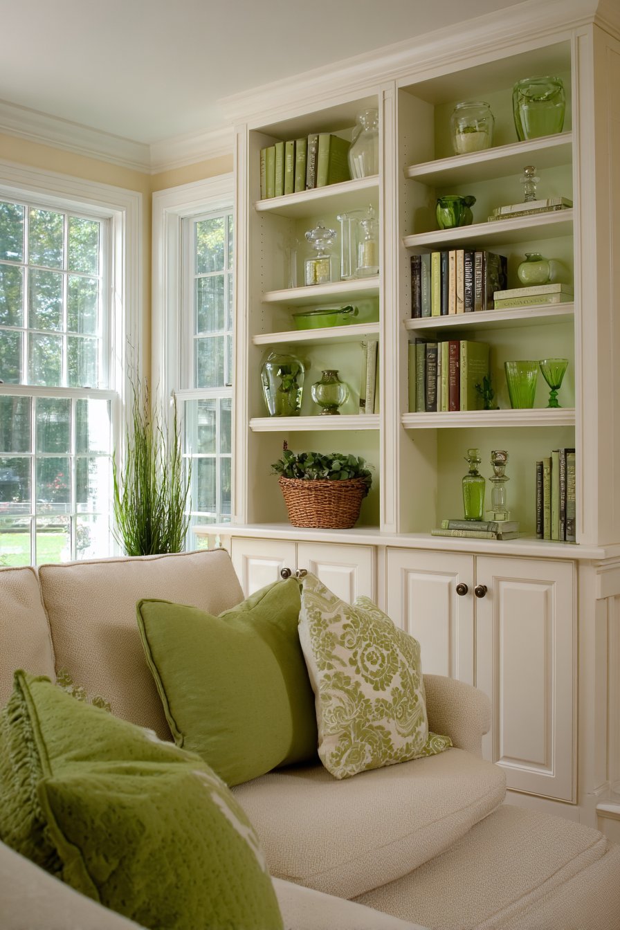 Functional Storage with Sage Green Cabinetry