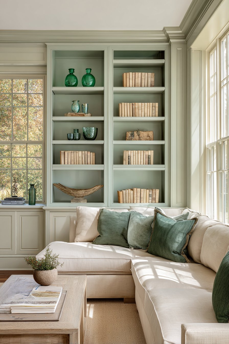 Functional Storage with Sage Green Cabinetry