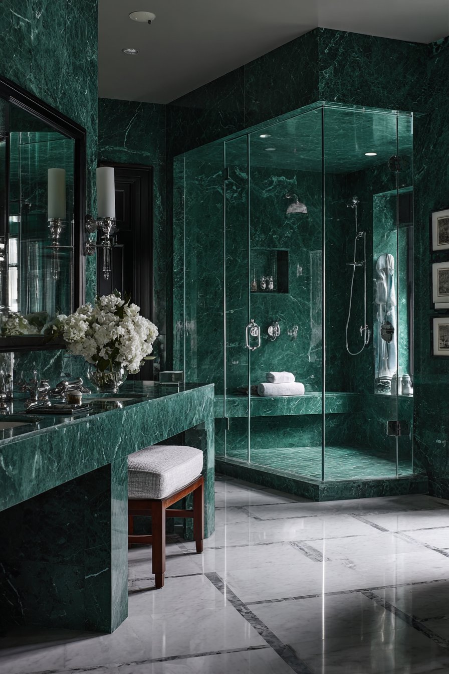 Opulent Marble Bathroom with Dramatic Veining