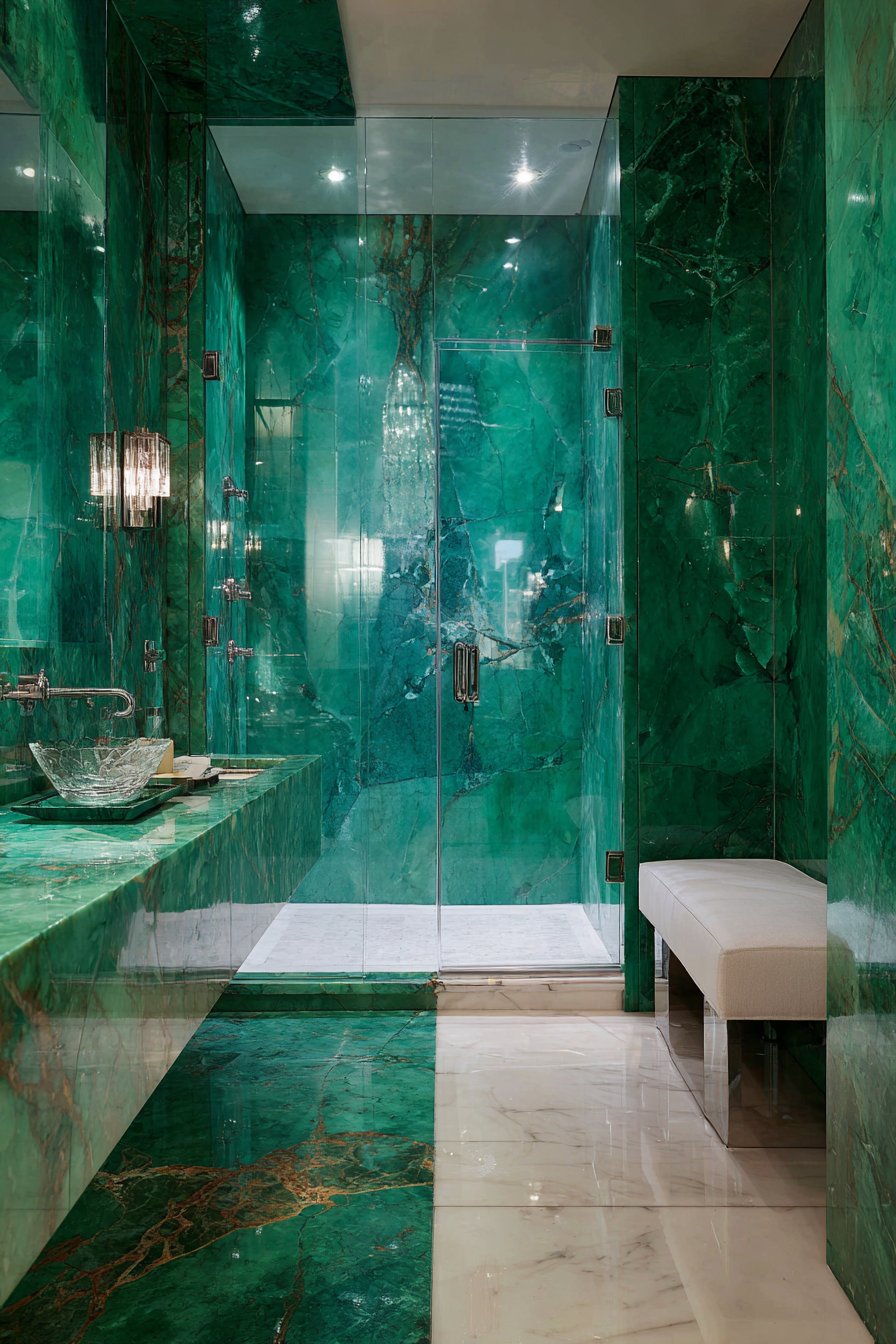Opulent Marble Bathroom with Dramatic Veining