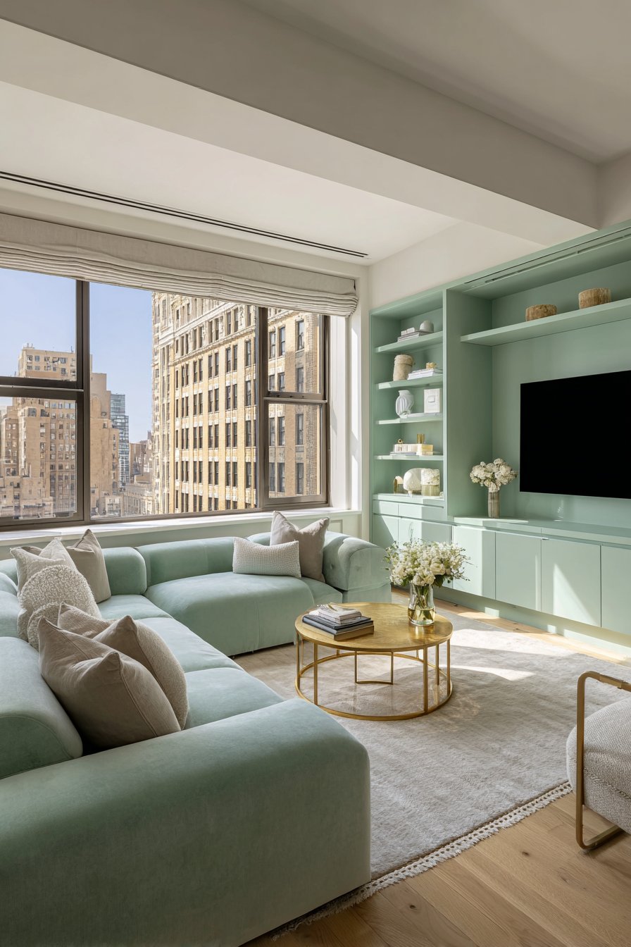 Modern Two-Tone Mint and White Living Space