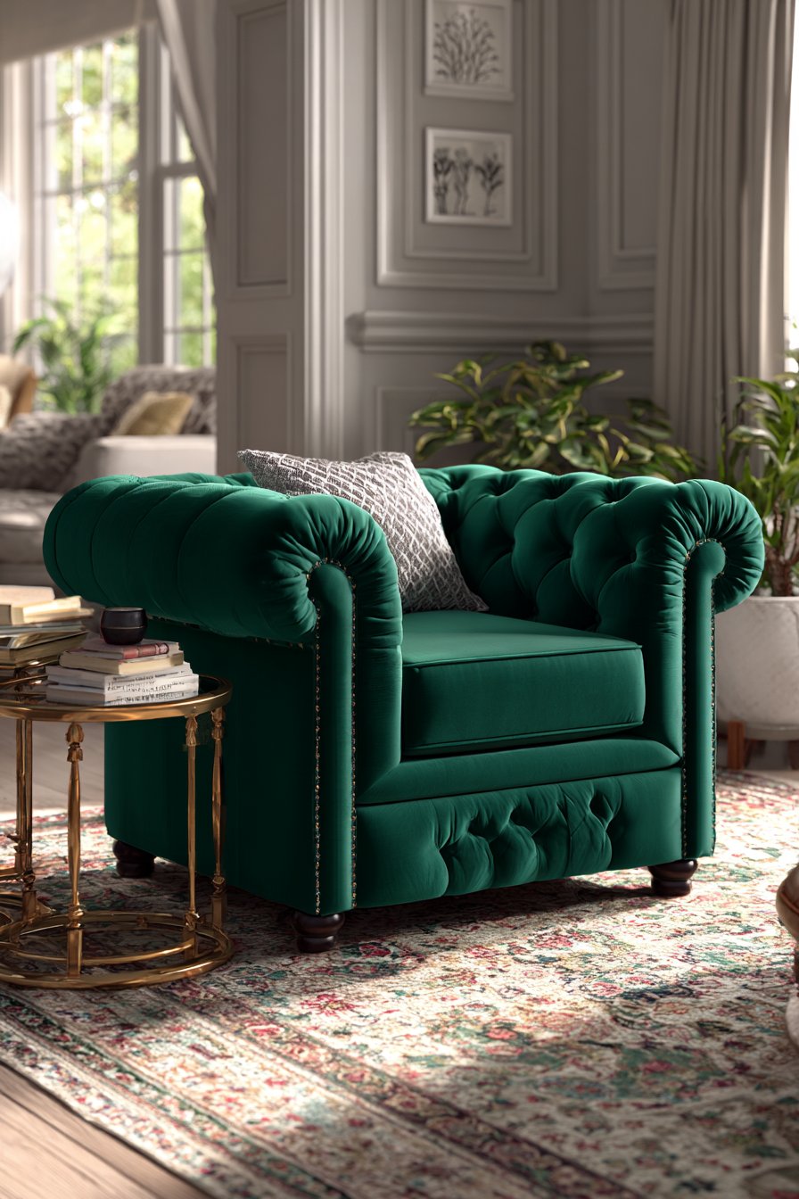 Emerald Green Velvet Chesterfield Chair