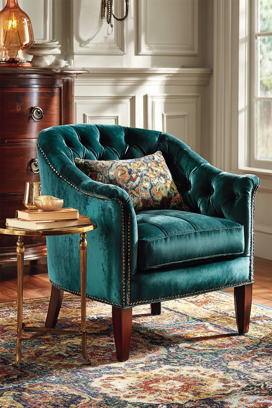 Emerald Green Velvet Chesterfield Chair