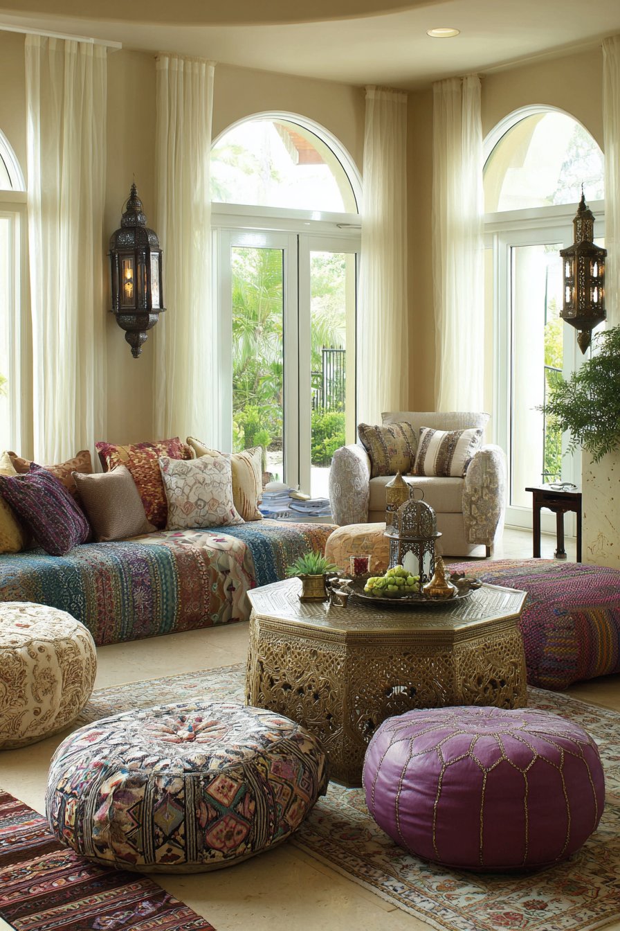 Floor Cushion Collection with Layered Textile Artistry