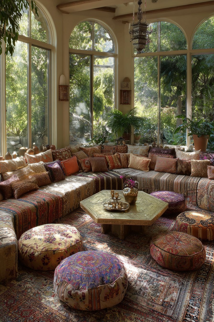 Floor Cushion Collection with Layered Textile Artistry