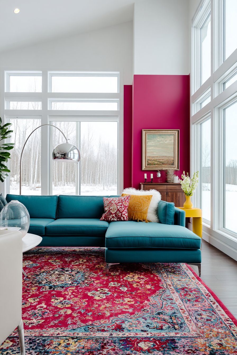 Mid-Century Modern with Fuchsia Statement Wall