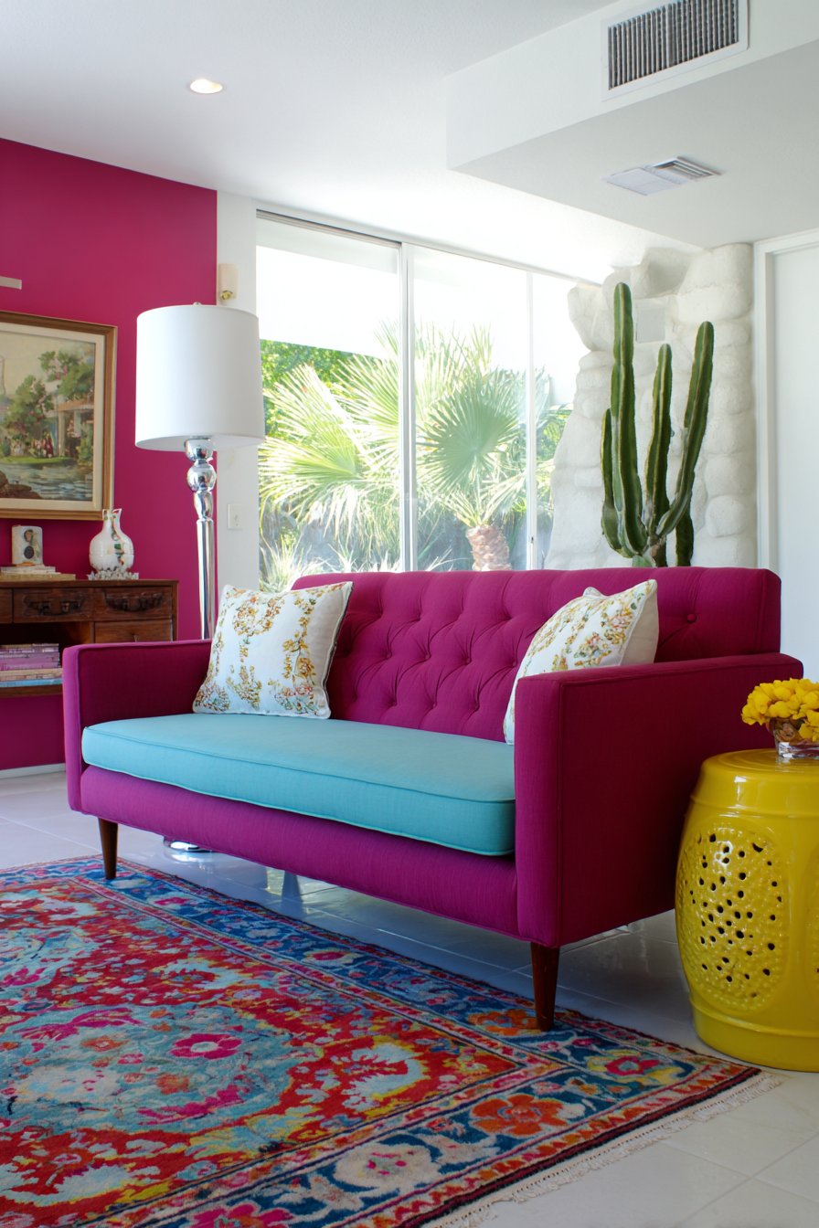 Mid-Century Modern with Fuchsia Statement Wall