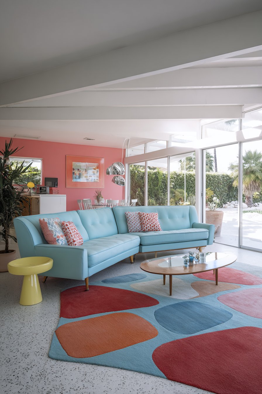 Mid-Century Modern with Fuchsia Statement Wall
