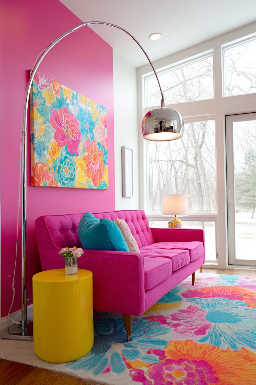 Mid-Century Modern with Fuchsia Statement Wall