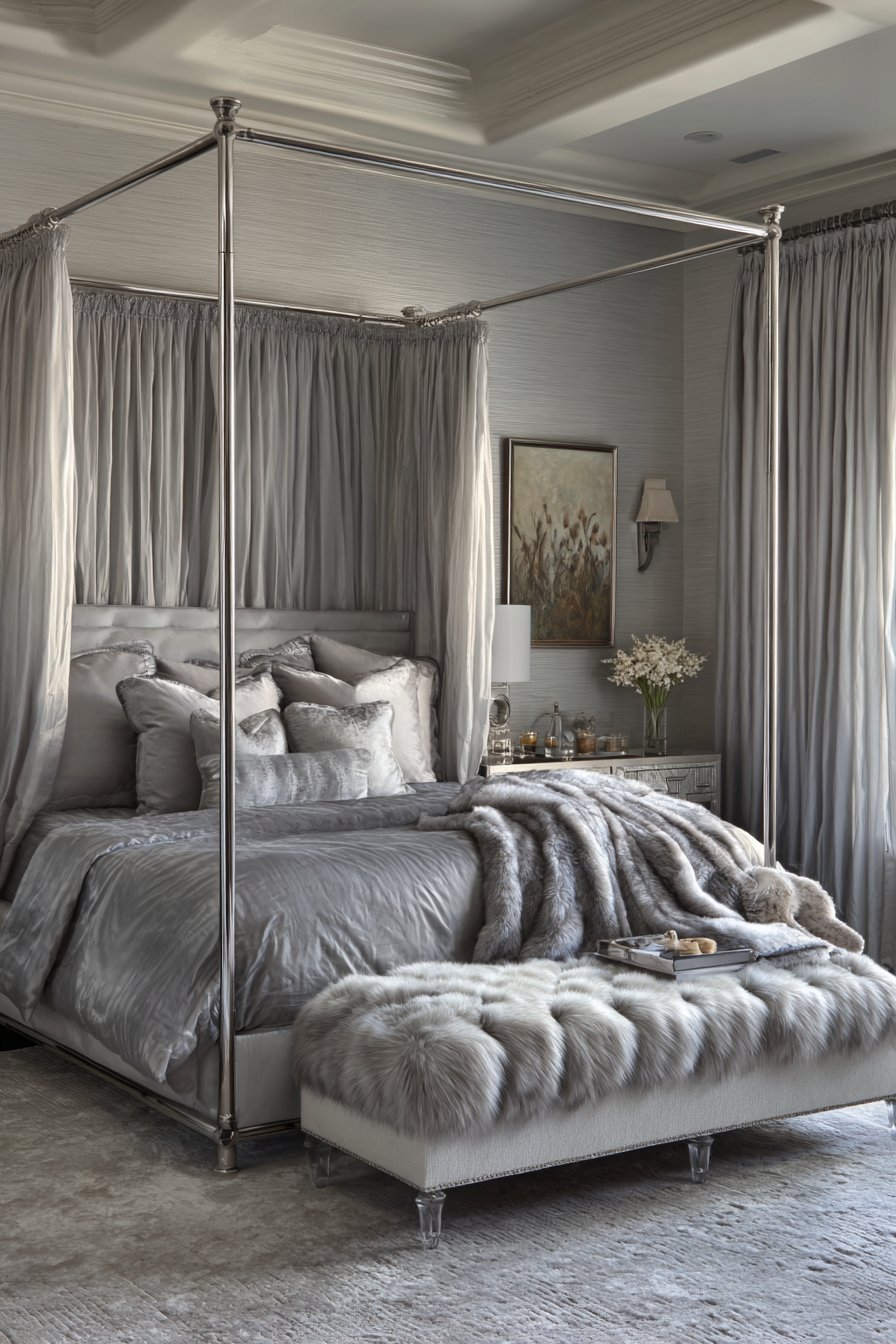 Luxurious Grey Bedroom with Canopy Drama