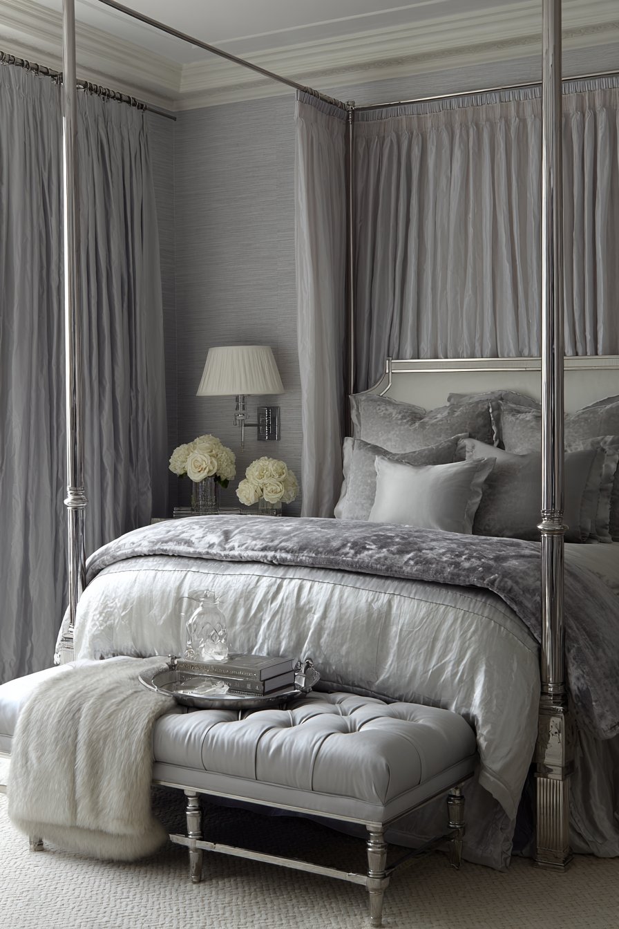 Luxurious Grey Bedroom with Canopy Drama
