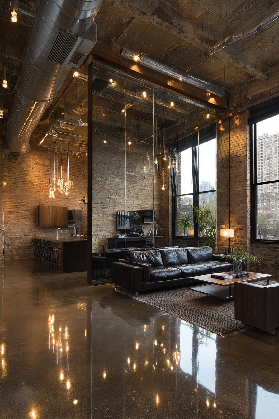 Industrial Loft Floor-to-Ceiling Mirror Panel