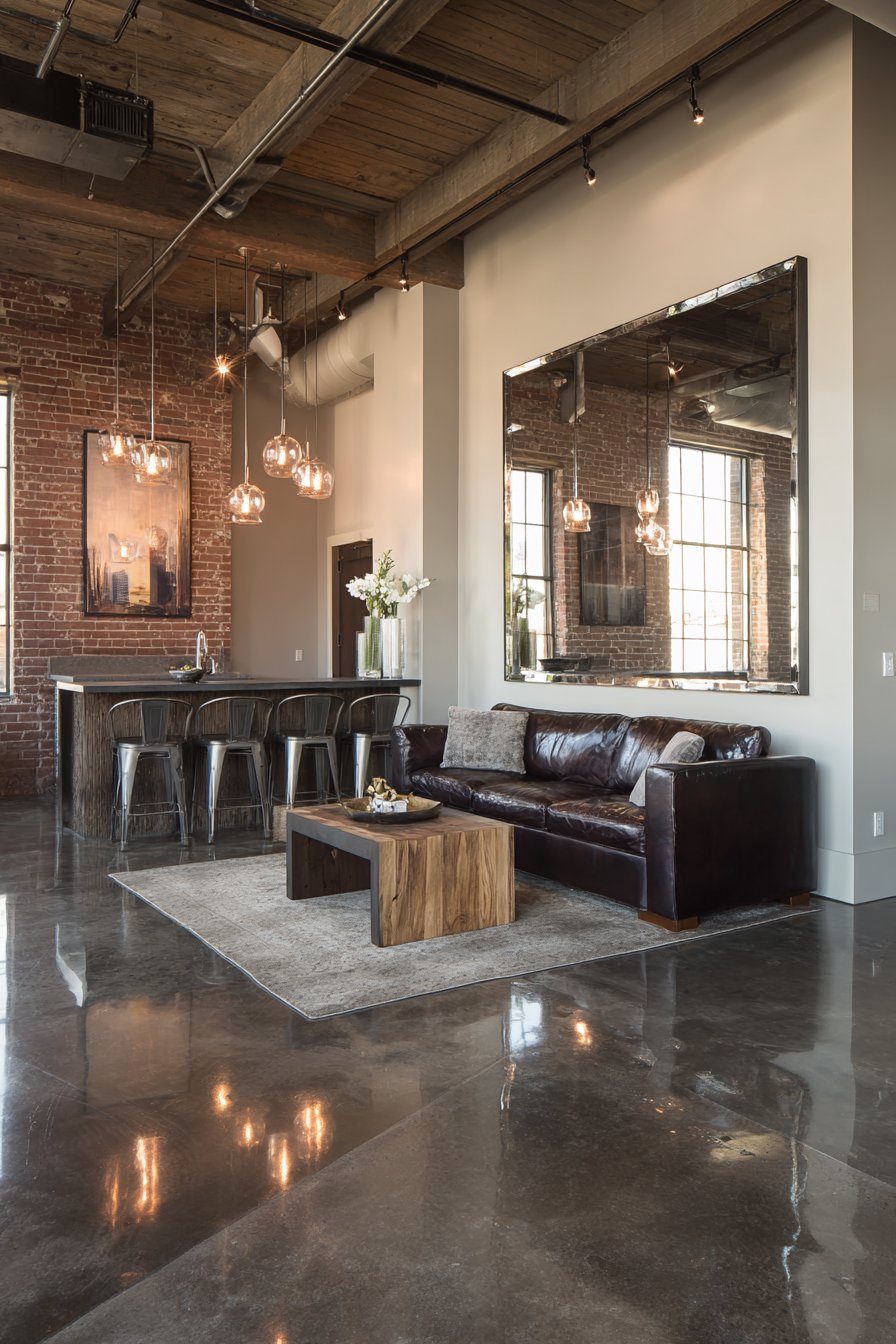 Industrial Loft Floor-to-Ceiling Mirror Panel