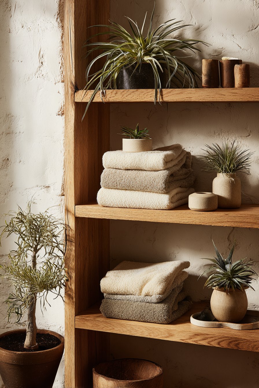 Oak Storage Shelving with Organized Natural Aesthetic