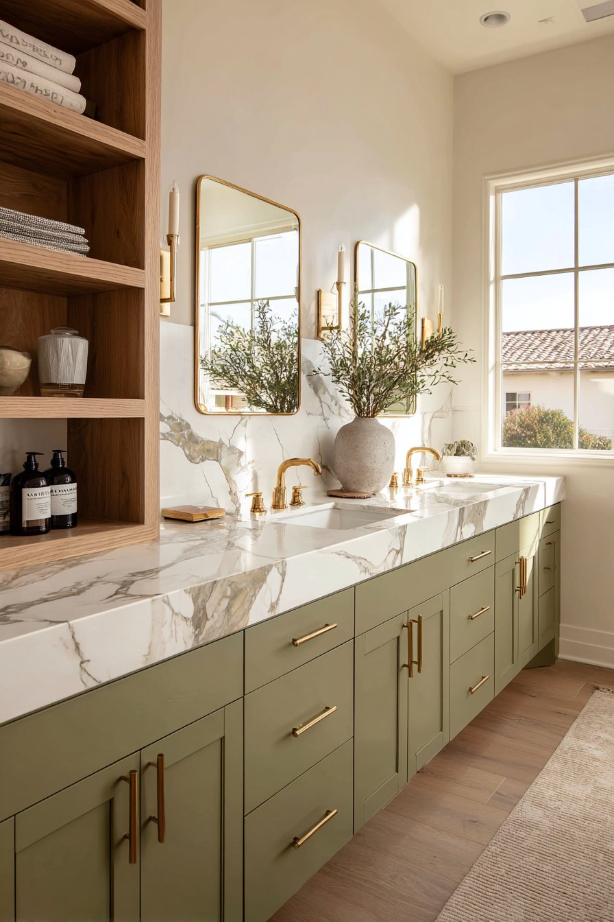 Master Bathroom with Olive Green Double Vanity