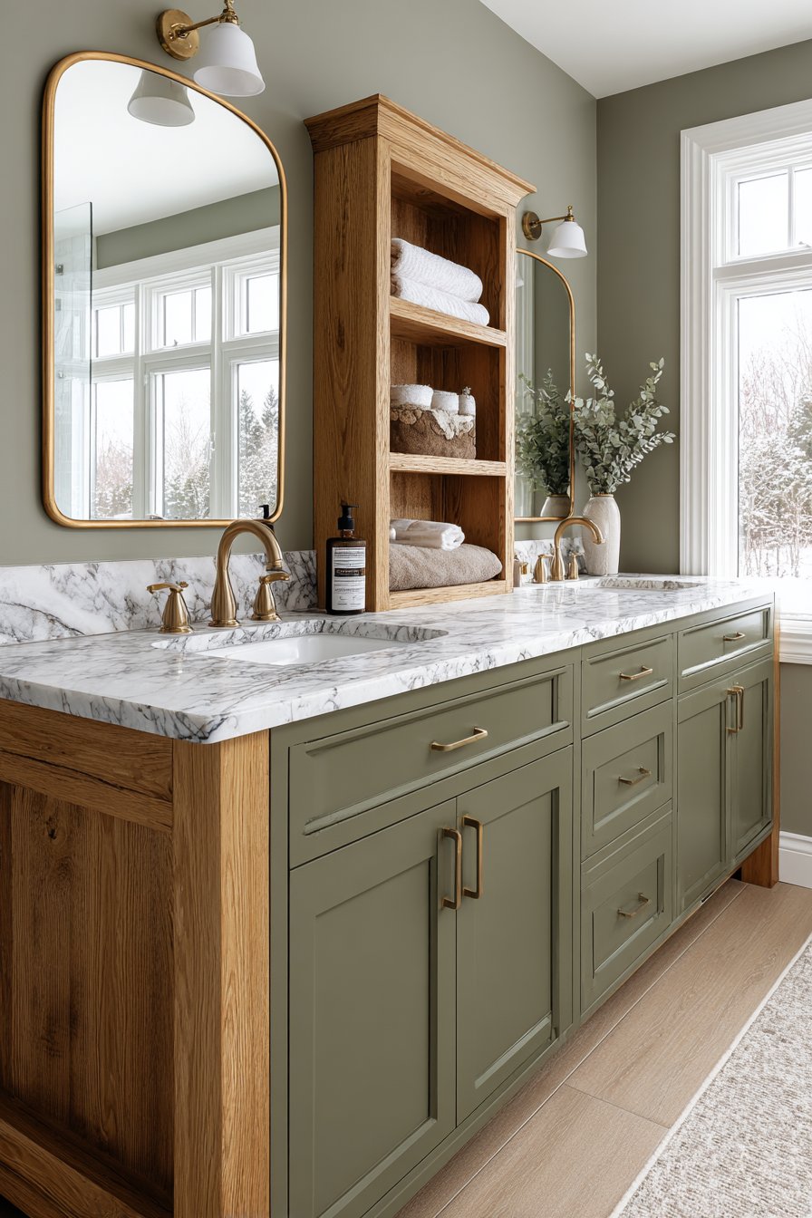 Master Bathroom with Olive Green Double Vanity