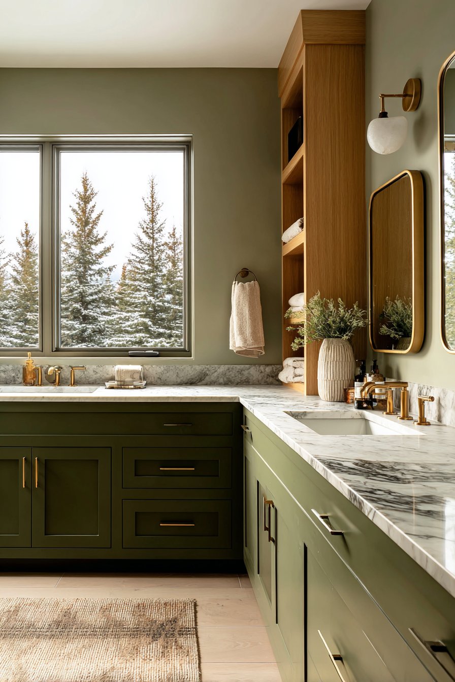 Master Bathroom with Olive Green Double Vanity