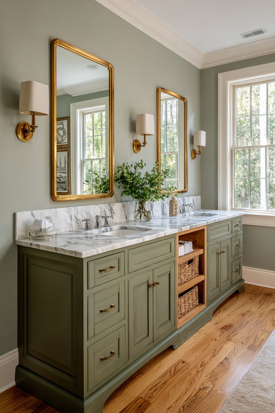 Master Bathroom with Olive Green Double Vanity