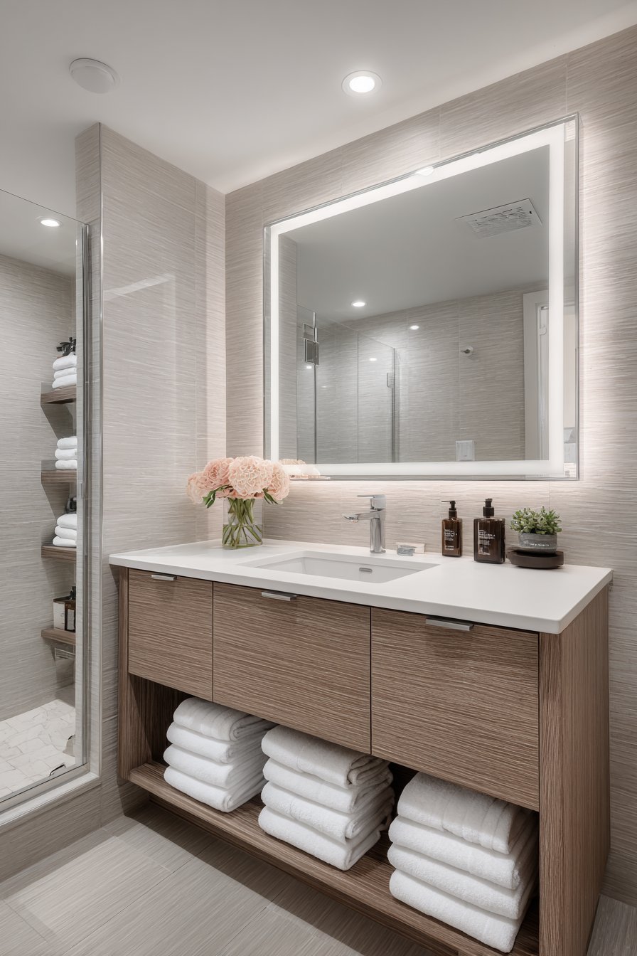 Floating Vanity with Integrated Drawer Storage