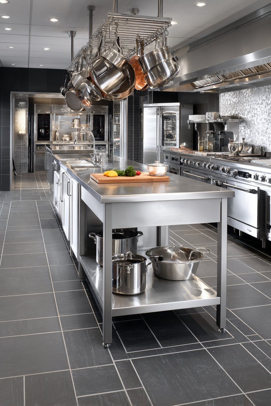 Commercial-Style Stainless Steel Prep Area for Serious Cooking