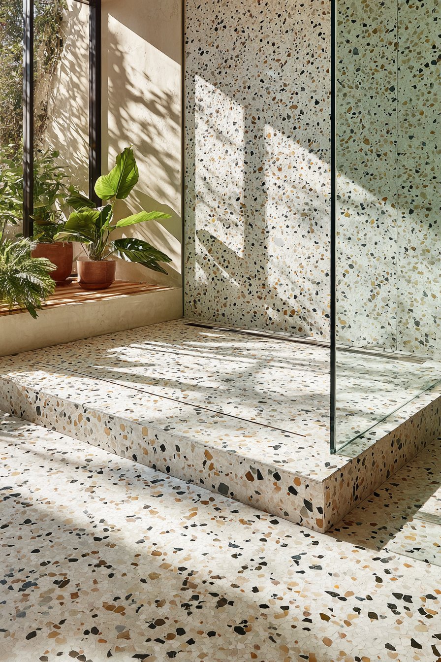 Classic White Terrazzo with Integrated Wet Room Design