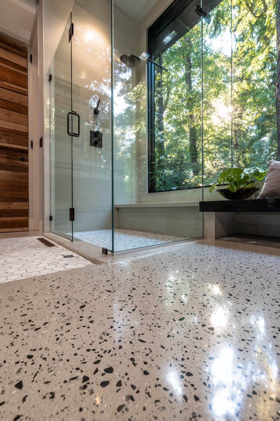 Classic White Terrazzo with Integrated Wet Room Design