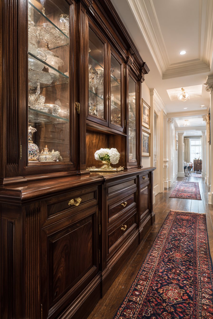 Formal Built-in Cabinetry Wall in Rich Walnut Finish