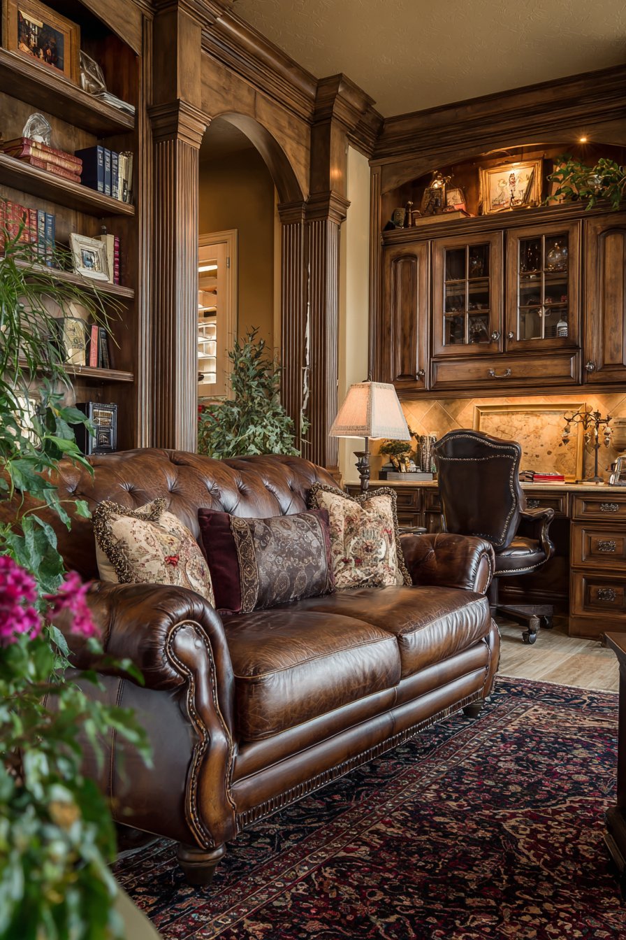 Formal Built-in Cabinetry Wall in Rich Walnut Finish