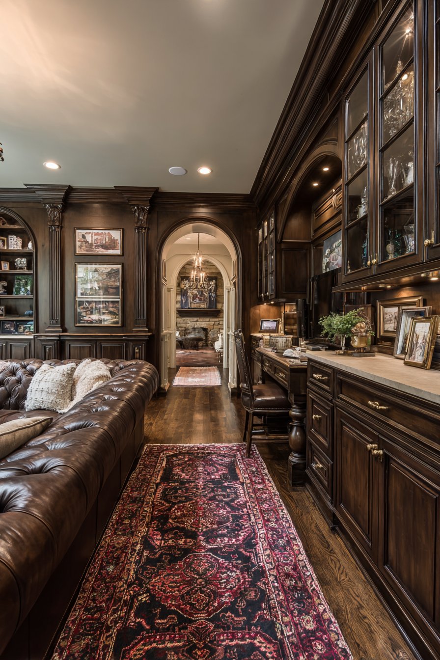 Formal Built-in Cabinetry Wall in Rich Walnut Finish