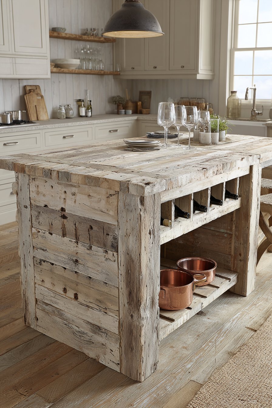 Statement Reclaimed Wood Island Kitchen